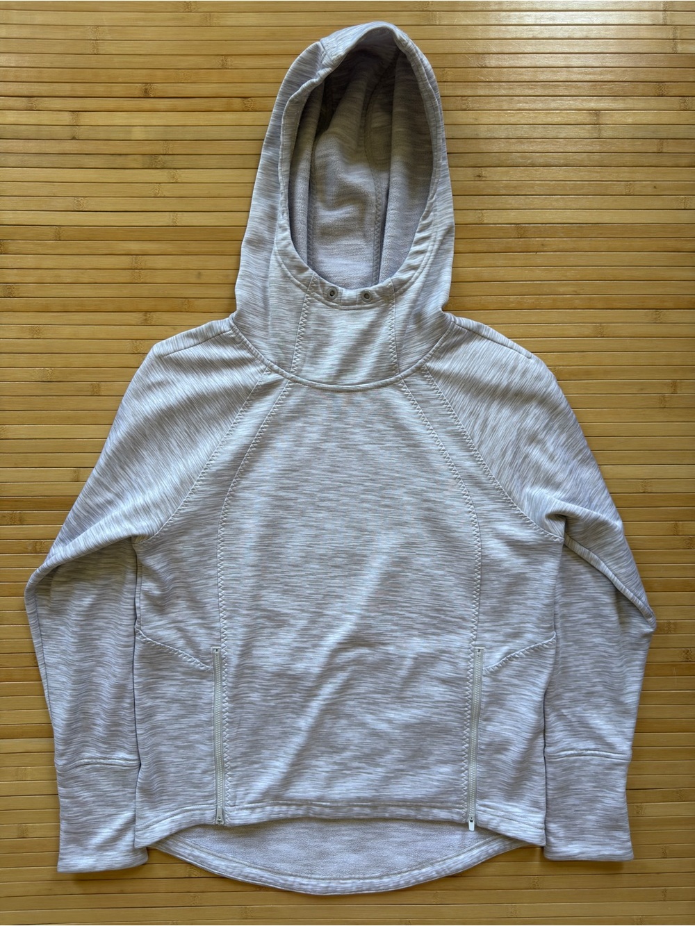 Athleta Light Heather Gray Zip-Pocket Hooded Sweater